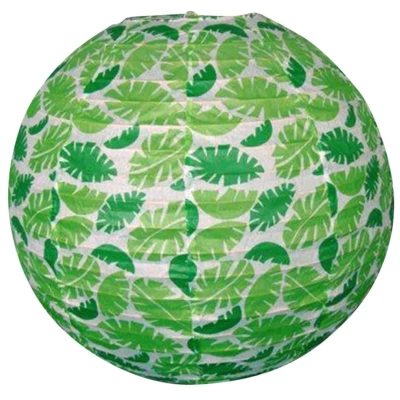 Papierové tienidlo KOKON - 35cm, guľa, listy, zelené