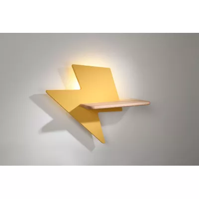 Detské nástenné LED svetlo s poličkou LIGHTNING - 4W, 4000K (denná biela), žlté/hnedé