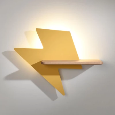 Detské nástenné LED svetlo s poličkou LIGHTNING - 4W, 4000K (denná biela), žlté/hnedé