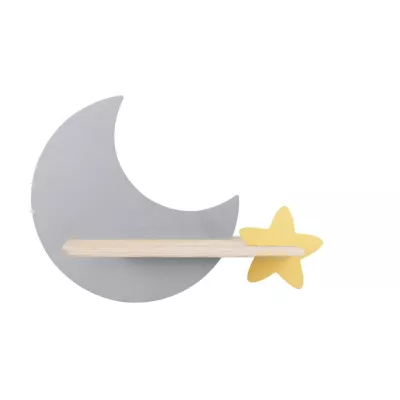 Detské nástenné LED svetlo s poličkou MOON - 5W, 4000K (denná biela), šedé / žlté