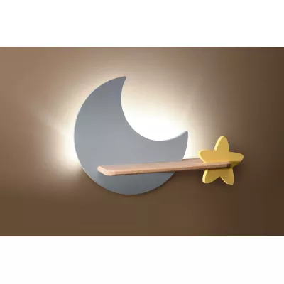 Detské nástenné LED svetlo s poličkou MOON - 5W, 4000K (denná biela), šedé / žlté