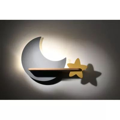 Detské nástenné LED svetlo s poličkou MOON - 5W, 4000K (denná biela), šedé / žlté