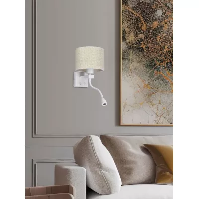 Nástenná lampa s čítacím ramenom POLO - 1xE27, 40W + LED 2W, 3200K (teplá biela), biela / krémová
