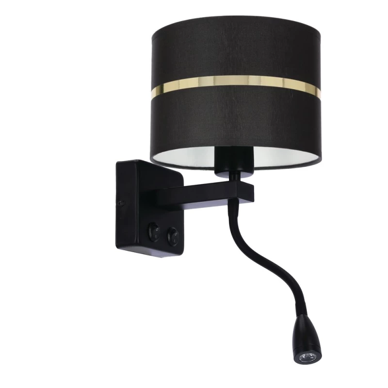 Nástenná lampa s čítacím ramenom POLO - 1xE27, 40W + LED 2W, 3200K (teplá biela), čierna / zlatá