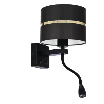 Nástenná lampa s čítacím ramenom POLO - 1xE27, 40W + LED 2W, 3200K (teplá biela), čierna / zlatá