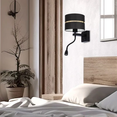 Nástenná lampa s čítacím ramenom POLO - 1xE27, 40W + LED 2W, 3200K (teplá biela), čierna / zlatá