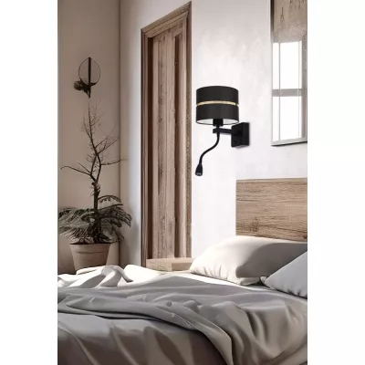 Nástenná lampa s čítacím ramenom POLO - 1xE27, 40W + LED 2W, 3200K (teplá biela), čierna / zlatá