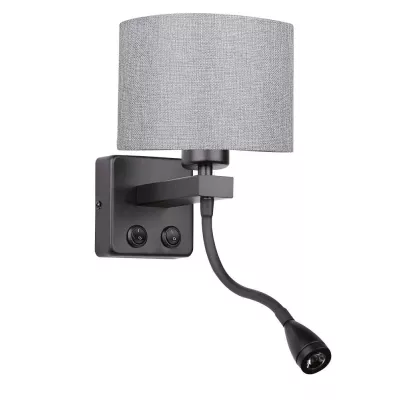 Nástenná lampa s čítacím ramenom POLO - 1xE27, 40W + LED 2W, 3200K (teplá biela), čierna / šedá