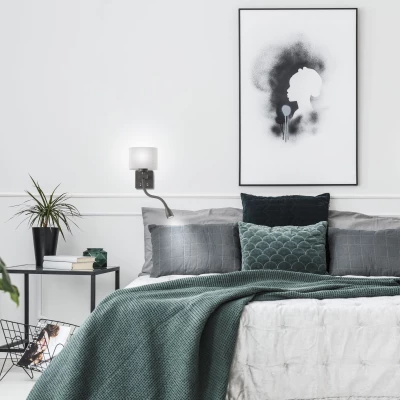 Nástenná lampa s čítacím ramenom POLO - 1xE27, 40W + LED 2W, 3200K (teplá biela), čierna / šedá