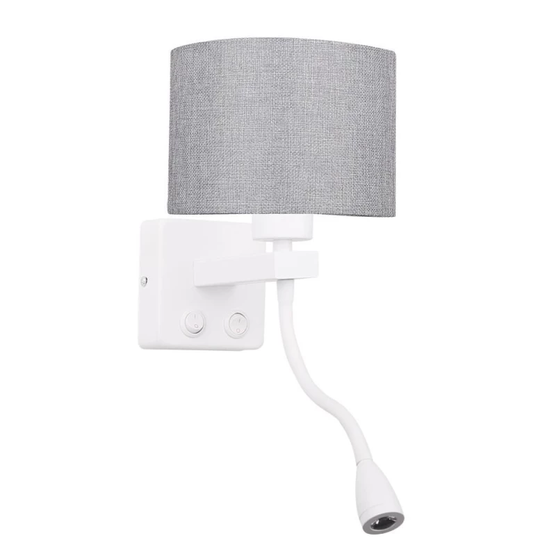 Nástenná lampa s čítacím ramenom POLO - 1xE27, 40W + LED 2W, 3200K (teplá biela), biela / šedá