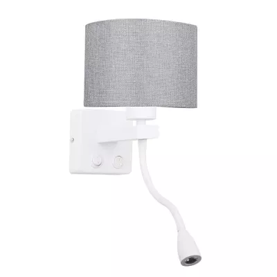 Nástenná lampa s čítacím ramenom POLO - 1xE27, 40W + LED 2W, 3200K (teplá biela), biela / šedá