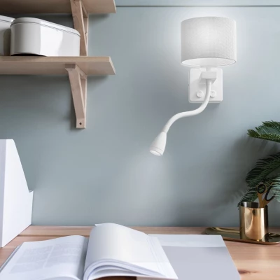 Nástenná lampa s čítacím ramenom POLO - 1xE27, 40W + LED 2W, 3200K (teplá biela), biela / šedá