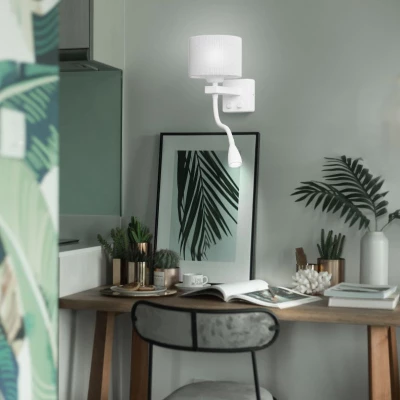 Nástenná lampa s čítacím ramenom POLO - 1xE27, 40W + LED 2W, 3200K (teplá biela), biela / šedá