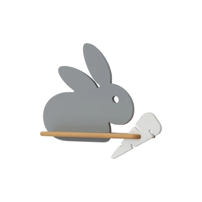 Detské LED nástenné svetlo s poličkou RABBIT - 4W, 4000K (denná biela), šedé / biele