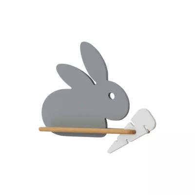 Detské LED nástenné svetlo s poličkou RABBIT - 4W, 4000K (denná biela), šedé / biele