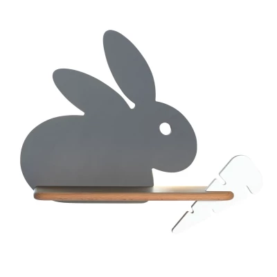 Detské LED nástenné svetlo s poličkou RABBIT - 4W, 4000K (denná biela), šedé / biele