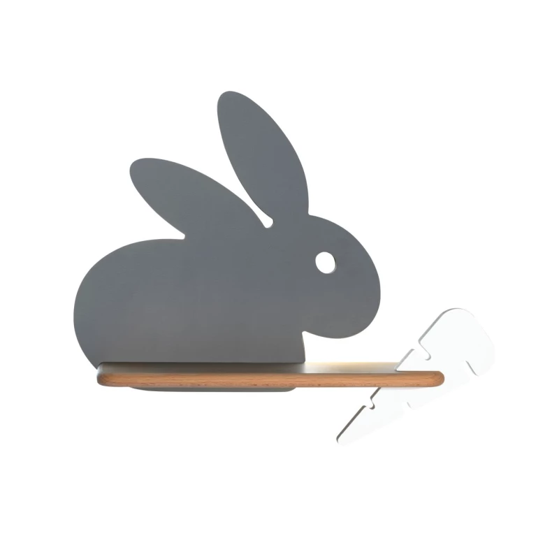 Detské LED nástenné svetlo s poličkou RABBIT - 4W, 4000K (denná biela), šedé / biele