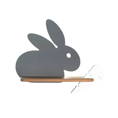 Detské LED nástenné svetlo s poličkou RABBIT - 4W, 4000K (denná biela), šedé / biele