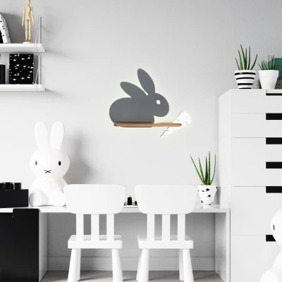 Detské LED nástenné svetlo s poličkou RABBIT - 4W, 4000K (denná biela), šedé / biele