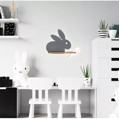 Detské LED nástenné svetlo s poličkou RABBIT - 4W, 4000K (denná biela), šedé / biele