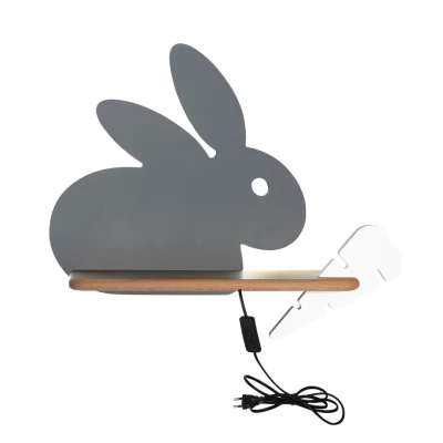 Detské LED nástenné svetlo do zásuvky RABBIT - 4W, 4000K (denná biela), šedé / biele