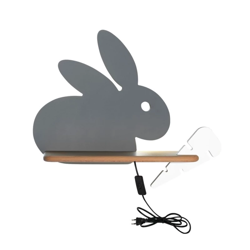 Detské LED nástenné svetlo do zásuvky RABBIT - 4W, 4000K (denná biela), šedé / biele