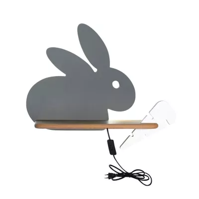 Detské LED nástenné svetlo do zásuvky RABBIT - 4W, 4000K (denná biela), šedé / biele