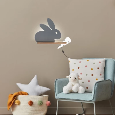 Detské LED nástenné svetlo do zásuvky RABBIT - 4W, 4000K (denná biela), šedé / biele