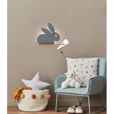 Detské LED nástenné svetlo do zásuvky RABBIT - 4W, 4000K (denná biela), šedé / biele