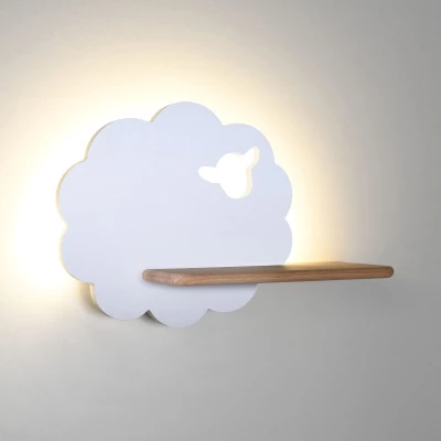 Detská LED lampička na stenu s poličkou SHEEP - 5W, 4000K (denná biela), biela