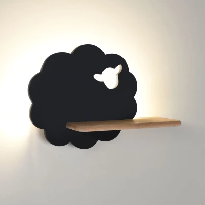 Detská LED lampička na stenu s poličkou SHEEP - 5W, 4000K (denná biela), čierna