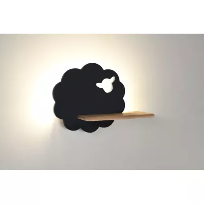 Detská LED lampička na stenu s poličkou SHEEP - 5W, 4000K (denná biela), čierna