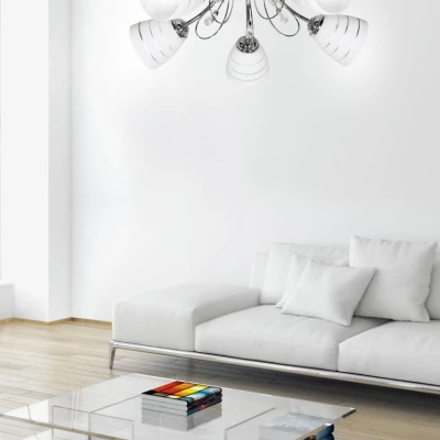 Stropný prisadený päťramenný luster SIMPLI - 5xE27, 40W, chrómovaný / biely