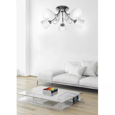 Stropný prisadený päťramenný luster SIMPLI - 5xE27, 40W, chrómovaný / biely