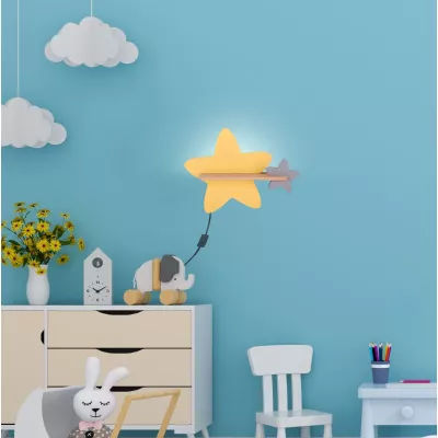 Detské nástenné LED svietidlo do zásuvky STAR - 5W, 4000K (denná biela), žlté/hnedé