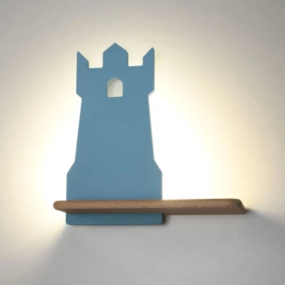 Detská nástenná LED lampička s poličkou TOWER - 4W, 4000K (denná biela), modrá