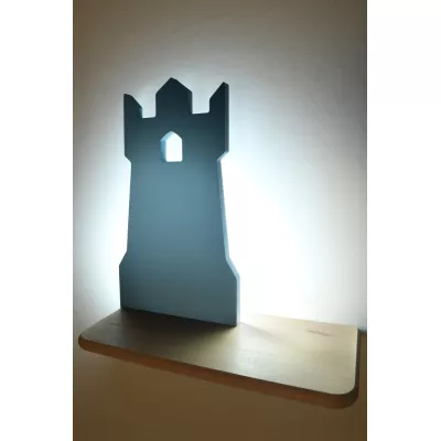 Detská nástenná LED lampička s poličkou TOWER - 4W, 4000K (denná biela), modrá