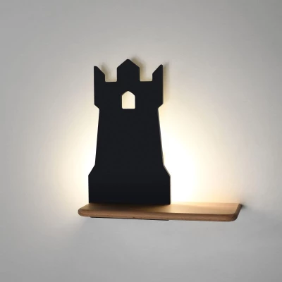 Detská nástenná LED lampička s poličkou TOWER - 4W, 4000K (denná biela), čierna