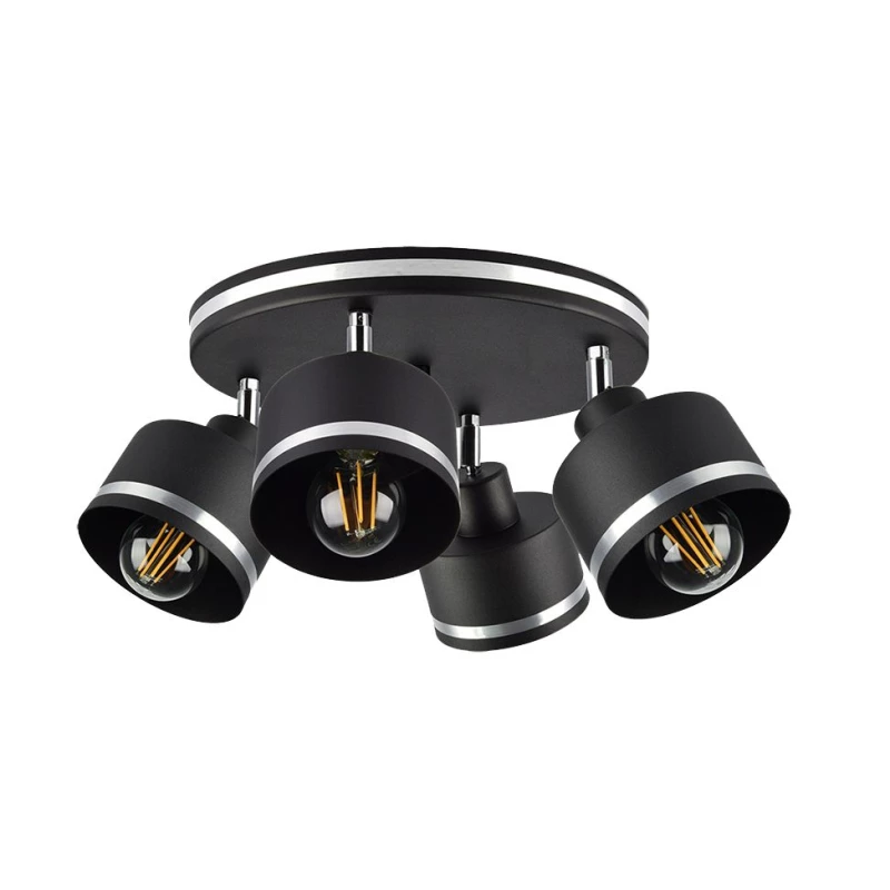 Stropné loftové osvetlenie WAMA - 4xE27, 40W, čierne / strieborné