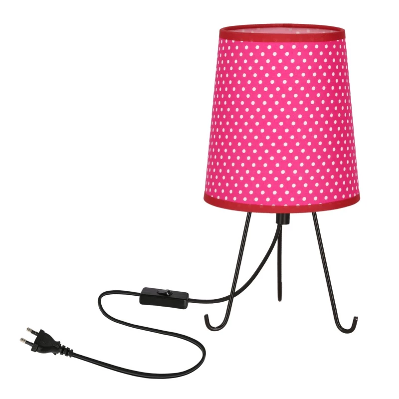 Stolná lampa trojnožka SMALLY - 1xE14, 40W, bodky / čierna / ružová