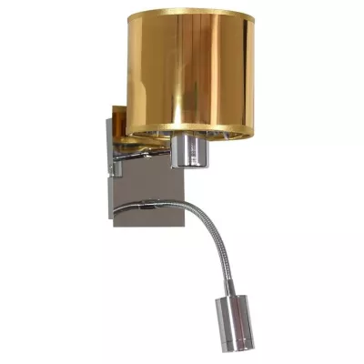Nástenná lampa s čítacím ramenom SYLWANA - 1xE14, 40W + LED 3W, chrómovaná / zlatá