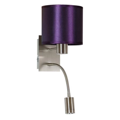 Nástenná lampa s čítacím ramenom SYLWANA - 1xE14, 40W + LED 3W, strieborná / fialová