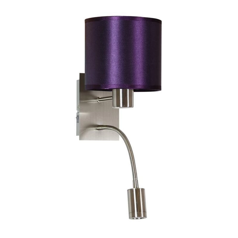 Nástenná lampa s čítacím ramenom SYLWANA - 1xE14, 40W + LED 3W, strieborná / fialová