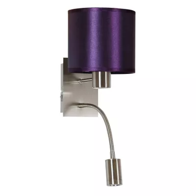 Nástenná lampa s čítacím ramenom SYLWANA - 1xE14, 40W + LED 3W, strieborná / fialová