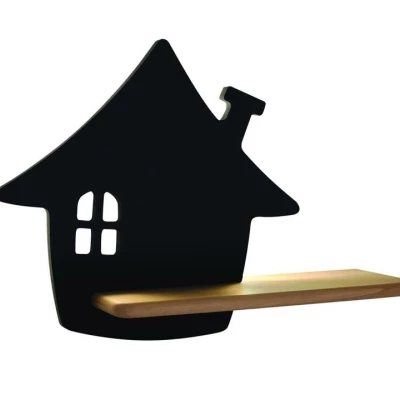 Detská LED lampička na stenu s poličkou HOUSE - 4W, 4000K (denná biela), čierna