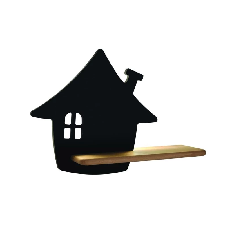 Detská LED lampička na stenu s poličkou HOUSE - 4W, 4000K (denná biela), čierna