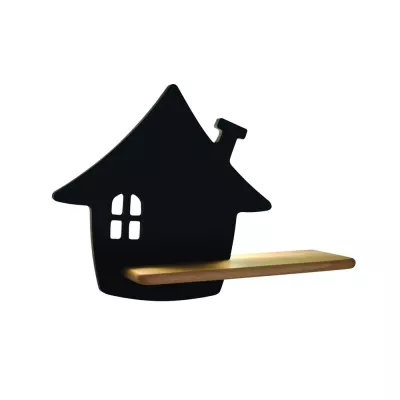Detská LED lampička na stenu s poličkou HOUSE - 4W, 4000K (denná biela), čierna