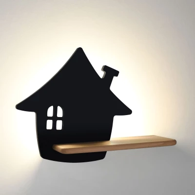 Detská LED lampička na stenu s poličkou HOUSE - 4W, 4000K (denná biela), čierna