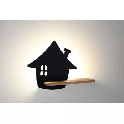 Detská LED lampička na stenu s poličkou HOUSE - 4W, 4000K (denná biela), čierna