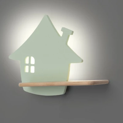 Detská LED lampička na stenu s poličkou HOUSE - 4W, 4000K (denná biela), mätová